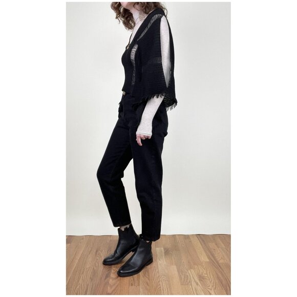 Vintage 90s Y2K French Open Knit Poncho Cape Sweater Boho Blouse Fringe Bohemian - Picture 7 of 11